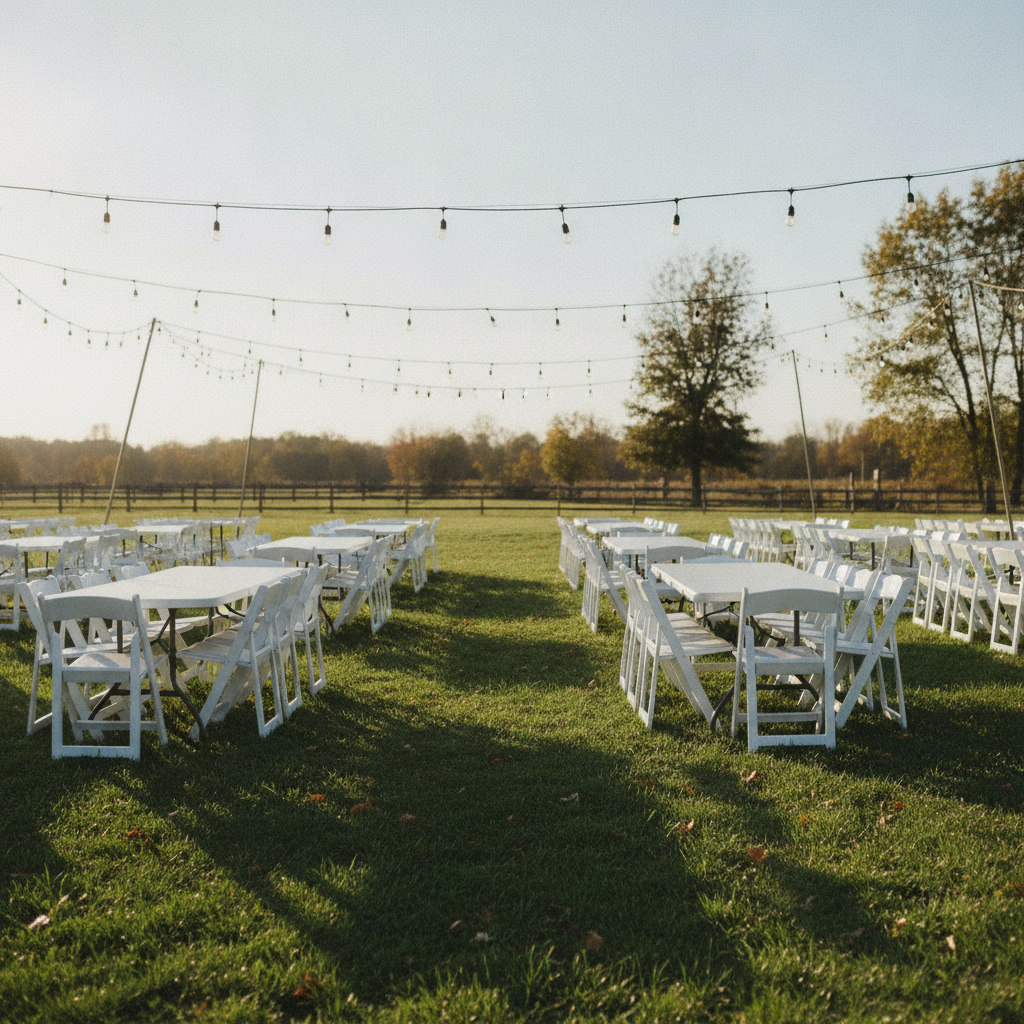 Party Equipment Rental Service - No tent, Only Table And Chairs and Line - No Face and No Text
